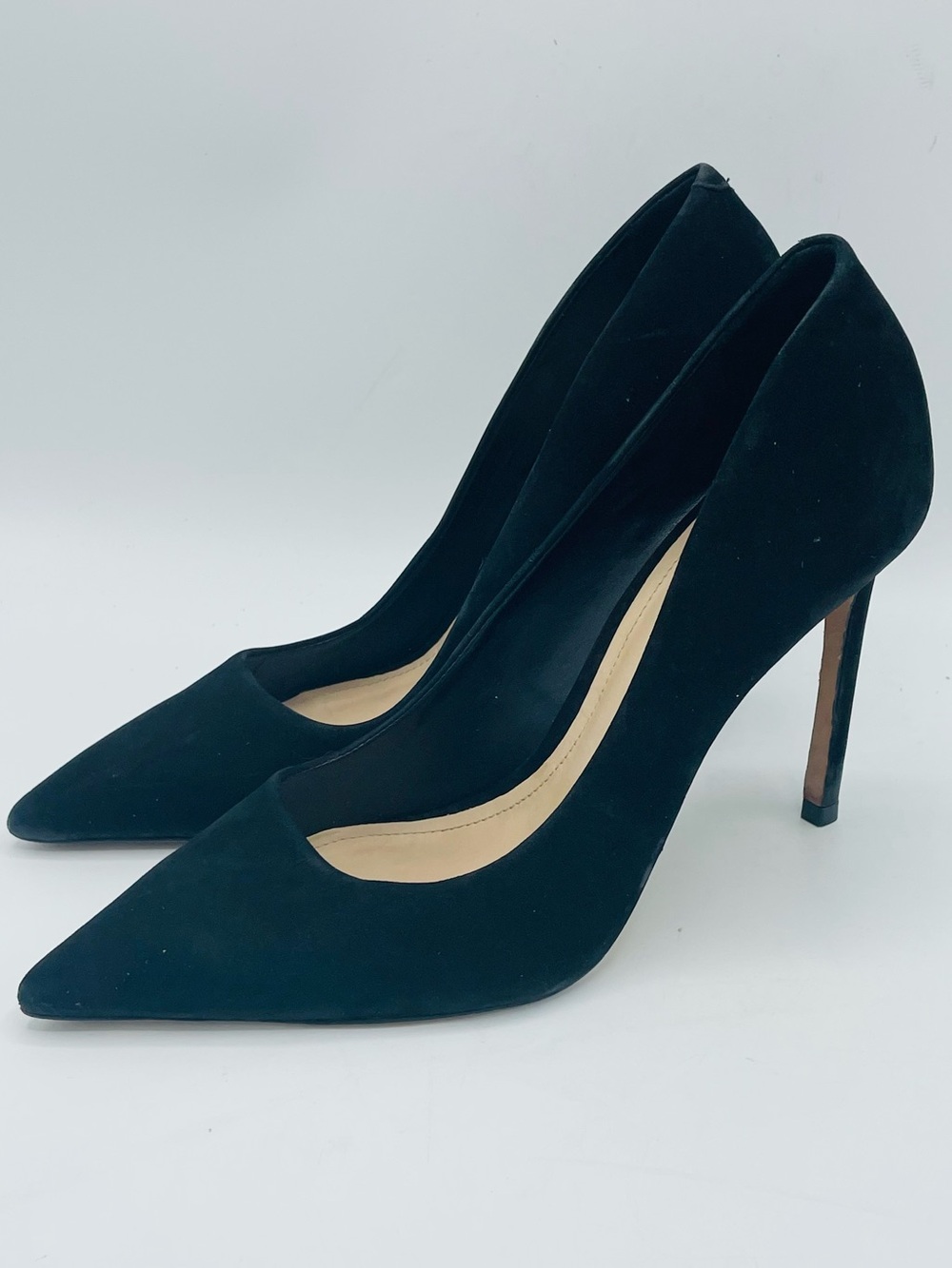 SCHUTZ Lou Black Pointed-Toe Suede Stiletto Pumps